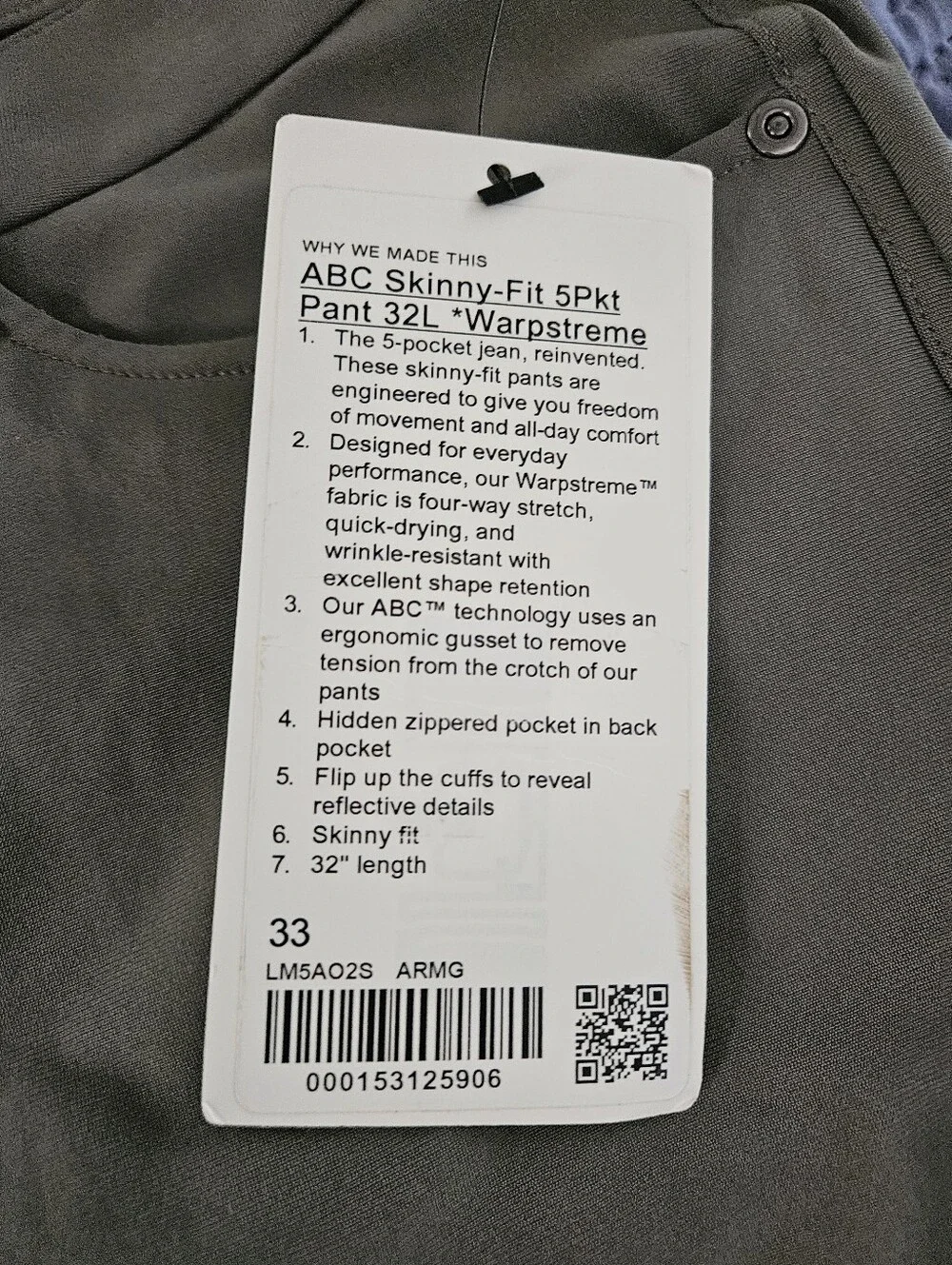 Lululemon Men's ABC Skinny-Fit 5-Pocket Performance Pants ✨Brand new with tags
